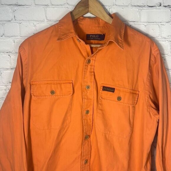 VTG Polo Ralph Lauren Shirt Mens Small Orange Type 1 Military Utility Button Up - Picture 2 of 9